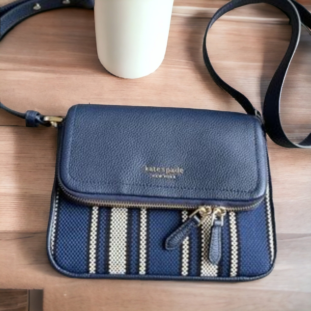 Kate Spade New York Leather Canvas Stripe Flap Crossbody